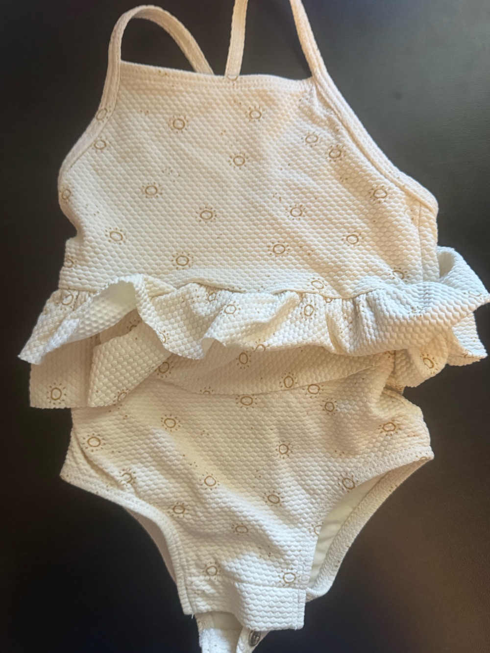 Quincy Mae Cream with Sun design One-Piece Ruffle Kids Swim 0-3mo